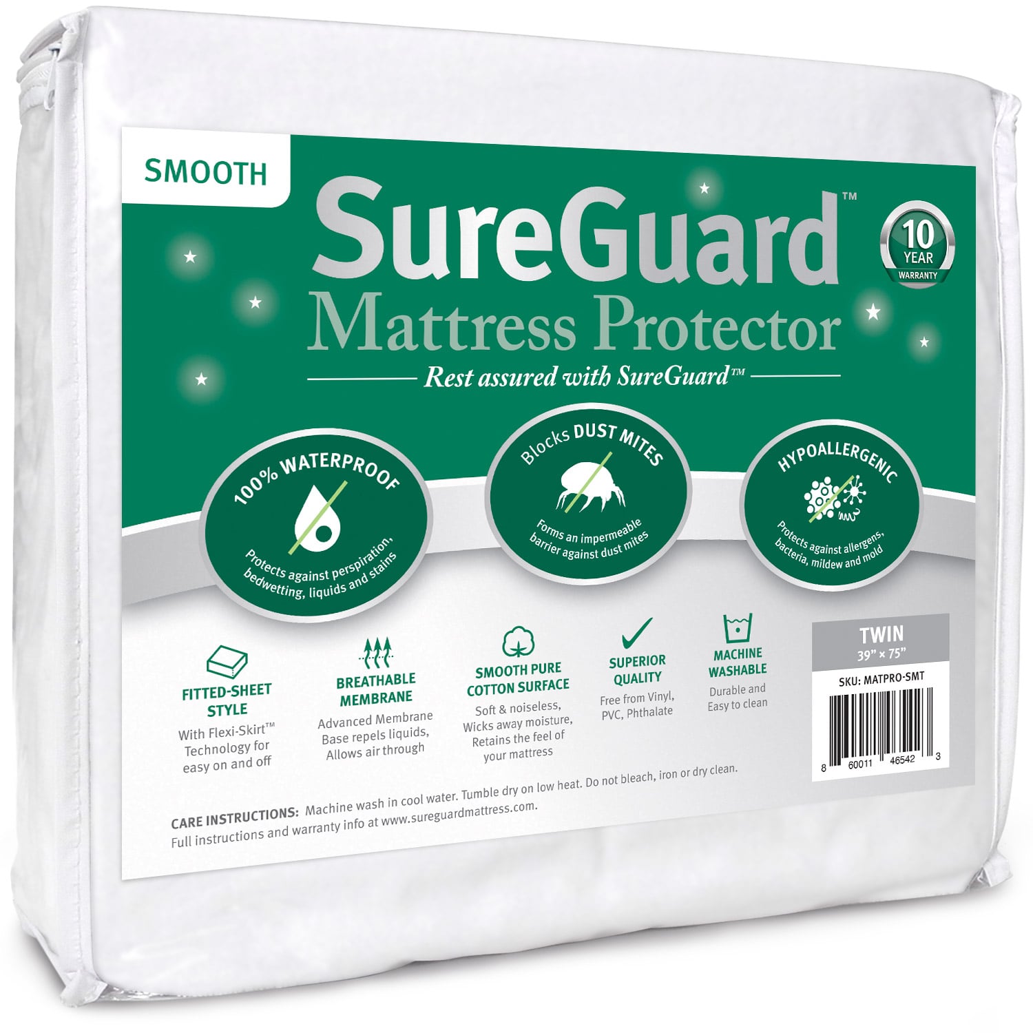 Smooth Twin Size SureGuard Mattress Protector